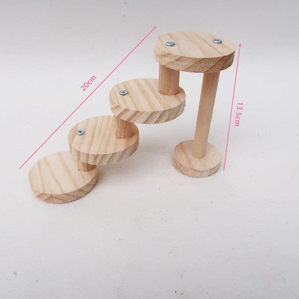 Solid Wood Spiral Staircase Hamster Toy - Wood Color / 4Stairs