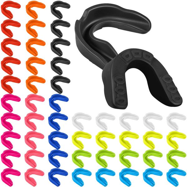 Frienda 50 Pcs Football Mouth Guards Bulk Youth Football Mouthpiece Sport Athletic Mouthguard Gum Teeth Guard for Hockey Karate Basketball Boxing Basketball Rugby(Multiple Color)