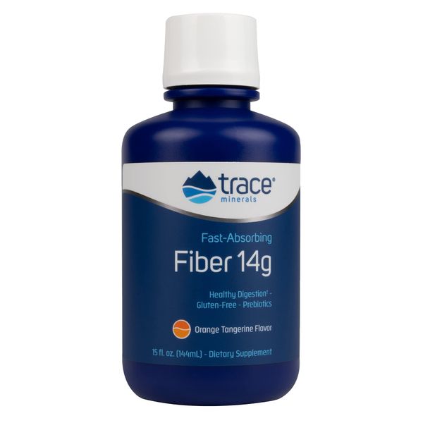 Trace Minerals | Fast Absorbing Fiber 14g Liquid Supplement | Natural Additive for Healthy Digestion and Normal Bowel Movement | Gluten Free | Orange Tangerine | 14 g, 15 oz