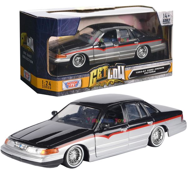 Motormax 1993-97 Ford Crown Victoria Lowrider 1:24 Diecast Model Black Metallic Get Low 79024 by All Star Toys