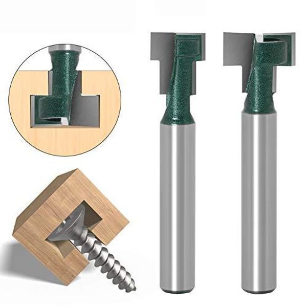 Bestgle Keyhole Bit 6.35mm Shaft Carbide Blade Trimmer Bit T-Shaped Tenon Cutter Carbide Blade Router Bit T-Slot Bit Cutter Router Bit Carbide Woodworking