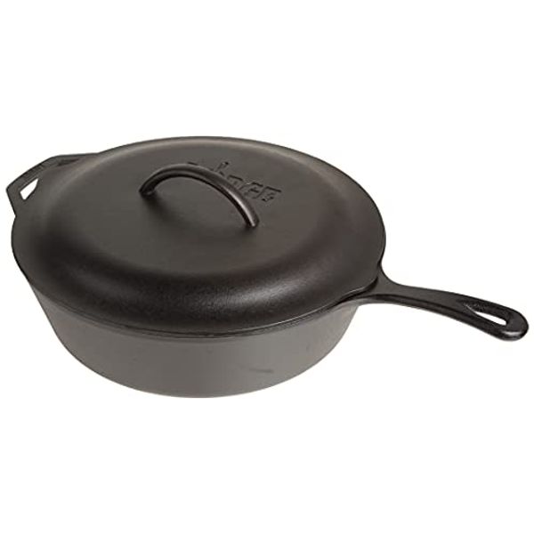 Lodge L10CF3 Cast Iron Covered Deep Skillet, Pre-Seasoned, 5-Quart