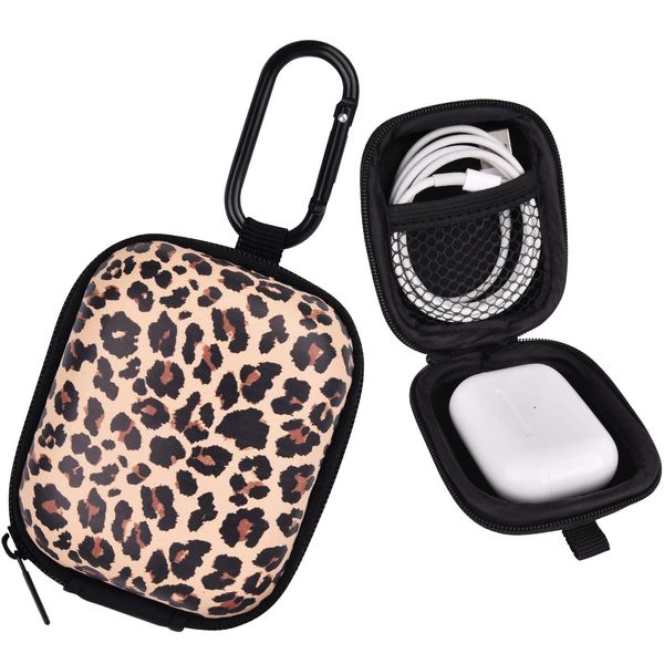 VISOOM Earphone Storage Case, Hard Shell Zipper Storage Case, Protective Case for Headphones, Mini Headphone Case, Multifunctional Carrying Case(Leopard)