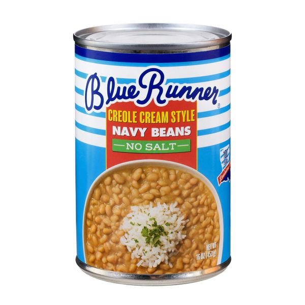 Blue Runner—Creole Cream Style Navy Beans 16 oz Can (Pack of 12)—No Salt Added—Slow Cooked and Authentic—A Great Start to Any Southern Dish