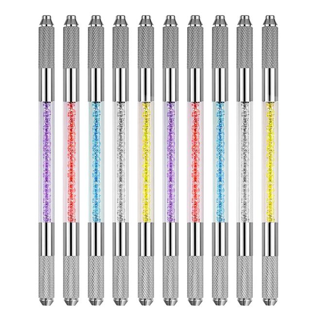 Microblading Pen 10 Pcs Professional Dual-Head Manual Tattoo Fog Eyebrow Micro Blading Pen Needle Tip Holder Tool for Permanent Makeup Supplies Acrylic Pen with Lock Pin Tech & Ergonomic Grip