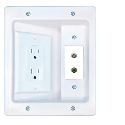 RiteAV Coax RCA-Green Recessed Wall Plate Cable Concealer Management Kit with Power Outlet Hides Cords and Cables
