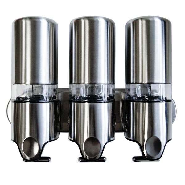 LUXURY SHOWER GEL DISPENSER STAINLESS STEEL CHROME BATHROOM WALL MOUNTED TRIPLE