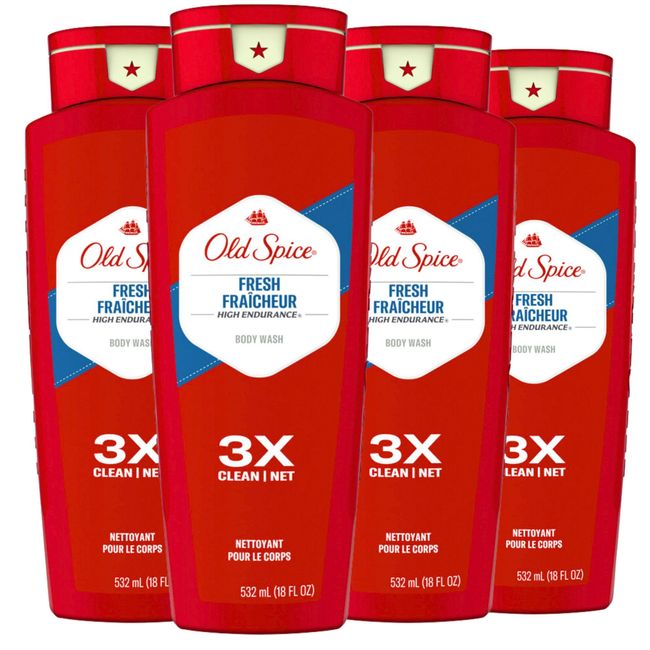 Old Spice Body Wash for Men, High Endurance Fresh Scent, 24/7 Shower Freshness, 18 Fl Oz (Pack of 4)