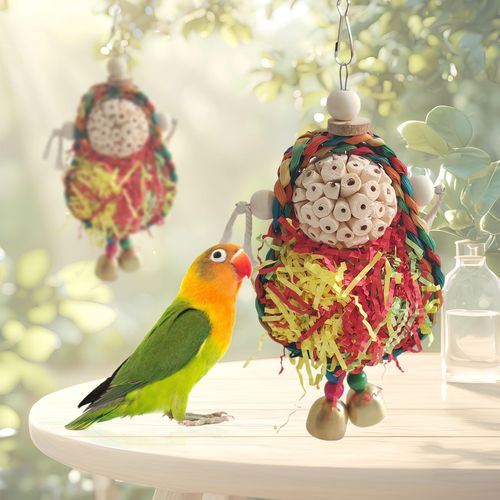 TogyGooty Parakeet Toys,Natural Sola Balls and Shredding Hanging Chewing Toy,2 PCS Small and Medium-Sized Parrot Toys, Bird Toys for Parrots,Cockatiels,Conures,Lovebird,Christmas Birds Toy