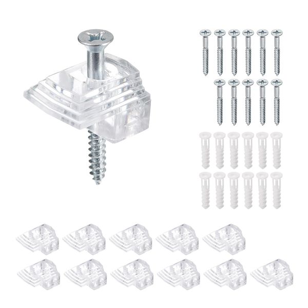 sourcing map 12Set Glass Retainer Clips Kit, 21mm Plastic Glass Cabinet Clips with Screws for Fixing 6mm Thick Glass Cabinet Doors Mirror, Clear