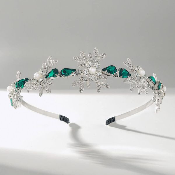 IYOU Shiny Crystal Wedding Headband Rhinestone Green Hair Band Leaf Vintage Prom Bridal Hair Accessories for Women