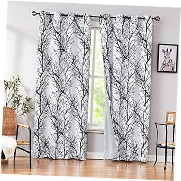 100% Blackout Curtains White Black Tree 50"W x 96"L (Pack of 2) Branch | Black