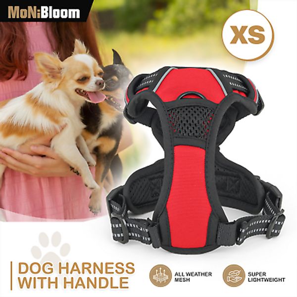 Red No Pull Pet Dog Harness Reflective Strips Adjustable Control w/Padded Handle