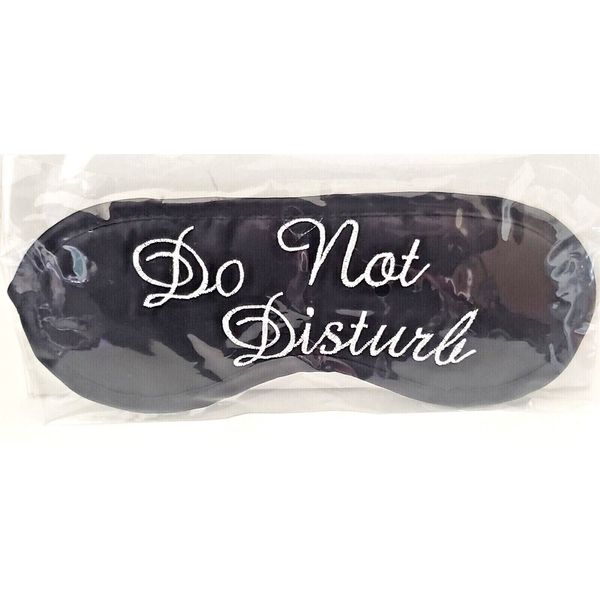 Black Satin EMBROIDERED Sleep Mask with Elastic Headband - DO NOT DISTURB