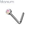 Nose Stud L- Bend Titanium 2mm Aurora Borealis Bone Pin Straight Piercing