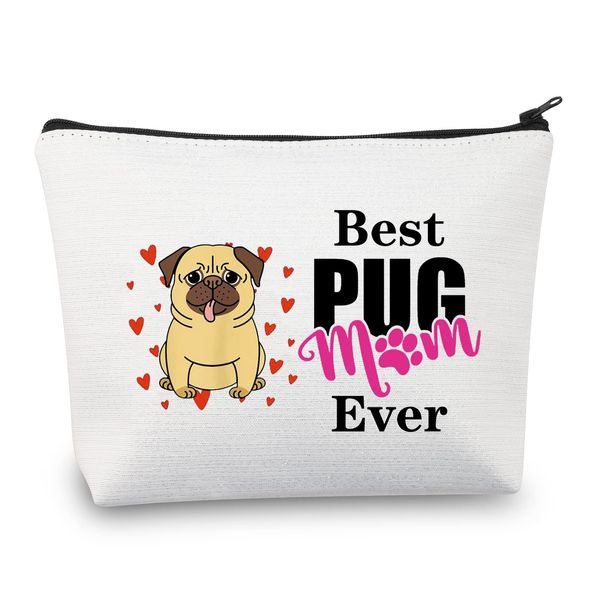 MYOSPARK Pug Dog Cosmetic Bag Pug Mom Makeup Bag Travel Toiletry Bag Organizer Pouch Pug Lover Owner Gift (Best Pug Mom Bag)