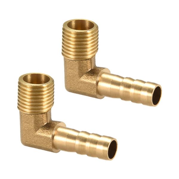 uxcell Barb Hose Fitting 8mm Barb-1/4 PT Male 90 Degree Elbow Brass Pipe Adapter Connector 2pcs