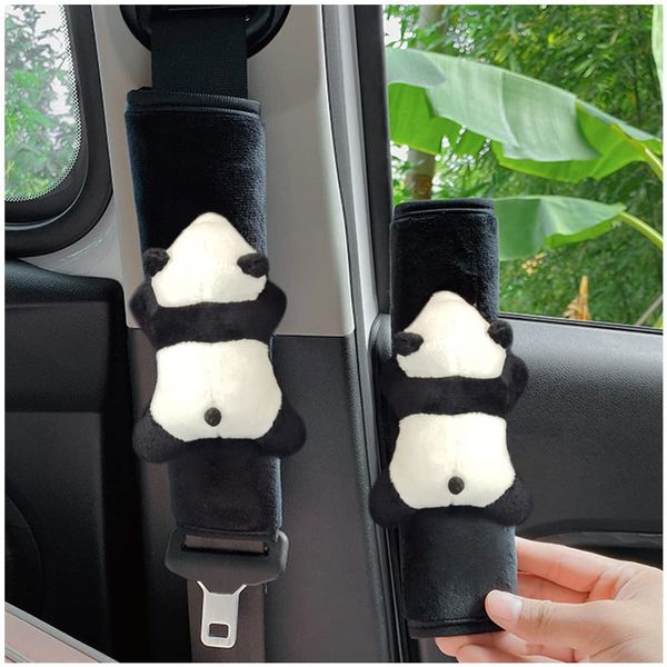 YUYAKESHI Seat Belt Cover Shoulder Pad Car Backpack Panda Kids Cute Plush Belt Shoulder Pad Decoration (2 Pieces)