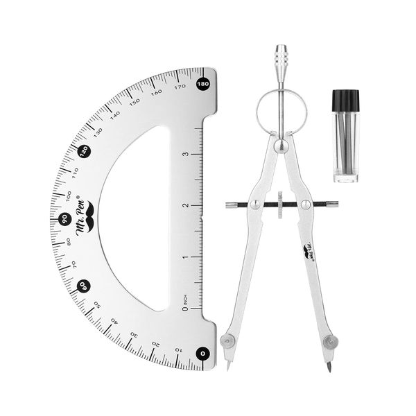 Mr. Pen- Metal Protractor and Metal Compass Set, Compass for Geometry, Geometry Set, Compasses, Protractor and Compass, Protractor for Geometry, Drawing Compass, Math Compass, Math Compass