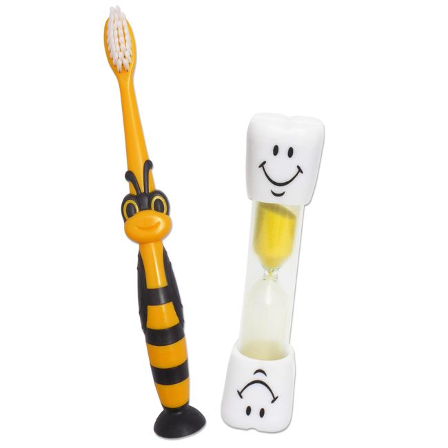 1 Children's Bumblebee Sucker Toothbrush & 1 Smile Sand Timer (Yellow Timer)