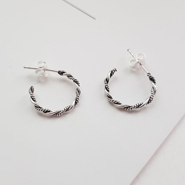 [Free Shipping] 925 Silver Rudello Vintage Oil Painting Twisted Ring Earrings