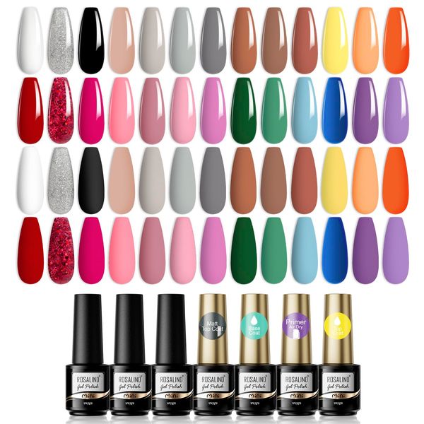 30pz Smalti Semipermanenti per Unghie, ROSALIND 26 Colori Nero Bianco Rosa Marrone Rosso UV Gel per Unghie Nail Polish, Kit Smalto Semipermanente Unghie con Base e Top Coat, Matt Coat