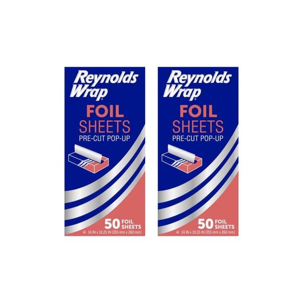 Reynolds Wrappers Aluminum Foil Sheets Pre-Cut Pop-Up, 50 Count (Pack of 2)