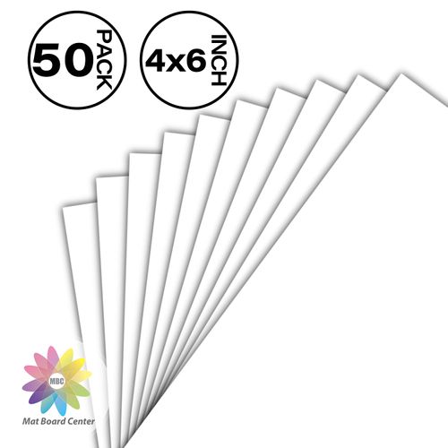 Mat Board Center, 50 Pack 4x6 White Backing Matte Boards, 4-ply Thickness, for Arts, Frames, Photos, Prints and More