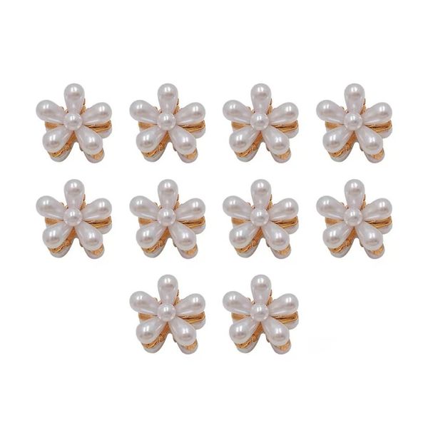 Haobase 10 Pcs Mini Pearl Hair Clips Small Claw Clips Sweet Artificial Bangs Pearl Hair Clips Flower Pins Clips Hair Accessories for Party Wedding Daily