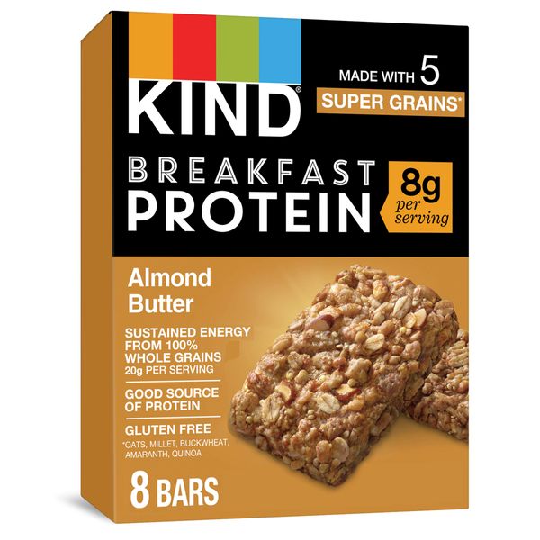 KIND Breakfast Protein Bars, Almond Butter, Healthy Snacks, Gluten Free, 8g Protein, 32 Count