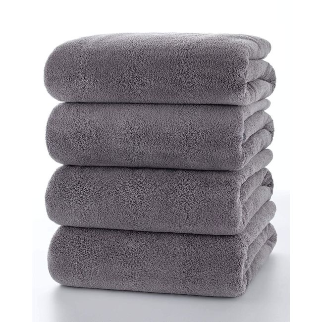 Lumimi Face Towel, Set of 4, Fluffy, Absorbent, Hotel Specifications, Large, Soft Texture, Absorbent and Quick Drying, Beauty Salon Towel, For Commercial Use, Salon Towel, Sports, All Seasons, Gray, Approx. 13.8 x 29.5 inches (35 x 75 cm)