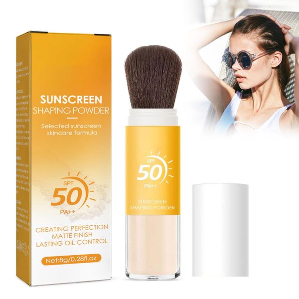 Makeup Spf 50 Sunscreen Loose Powder,Mineral Sunscreen Setting Powder,Powder Sunscreen Spf 50,Oil Control Natural Matte Finish,Mineralisches Sonnenschutz-Fixierpulver,Mineral Brush Powder With Brush