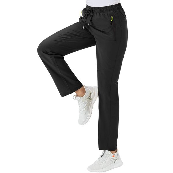 BGOWATU Women's Hiking Cargo Pants Quick Dry Lightweight Water Resistant Joggers Pants Zipper Pockets (Black,US S)
