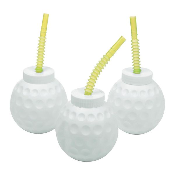 Fun Express Set of 12 Golf Ball Cups with Straw Lids For Kids