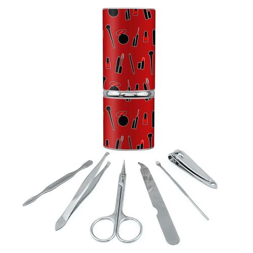Makeup Lipstick Mascara Eyeliner Pattern Stainless Steel Manicure Pedicure Grooming Beauty Care Travel Kit