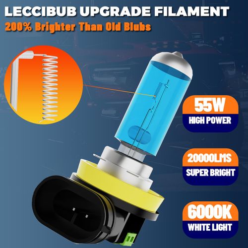 LECCIBUB Fog Light Bulbs Fit For Ford Ranger 2019-2020, H11 Fog Lights Halogen Bulb, 6000K White Light, Plug and Play, Pack of 2