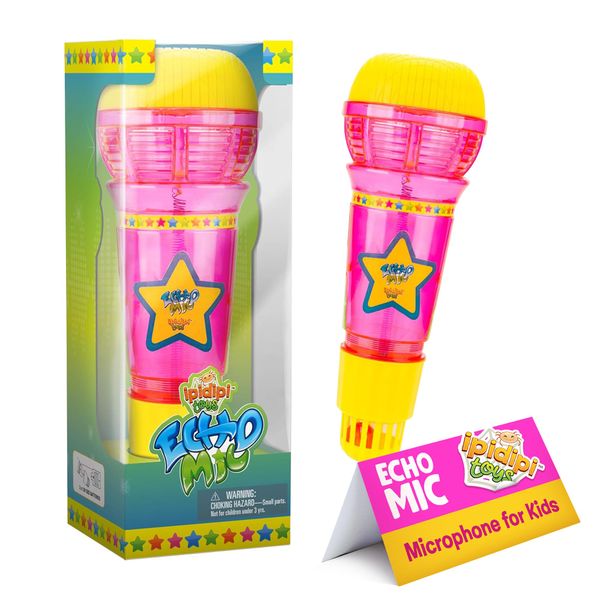 IPIDIPI TOYS Echo Microphone for Kids - Back to School Magic Microphone for Toddlers with Multicolored Flashing Light - Speech Therapy Toys and Retro Gift Mic Toy for Girls (Pink/Yellow)