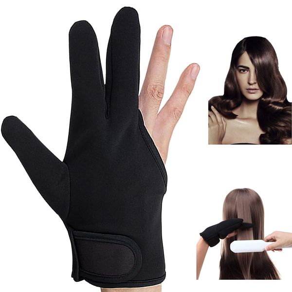 Heat Resistant Gloves for Hair Styling,Beautyshow Professional Heat Resistant Protection Gloves for Hair Styling Curling Wand Flat Iron Unisex Anti-hot Insulation Three Finger Glove (Black)