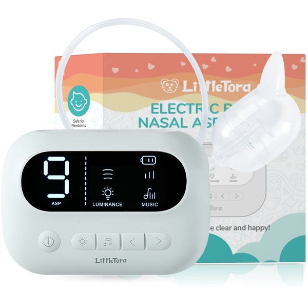 LittleTora Pro Baby Nasal Aspirator - Hospital Grade with Built-in Music & Night Light - Rechargeable Nose Booger Sucker for Infants Babies Kids Toddlers - Snot Removal