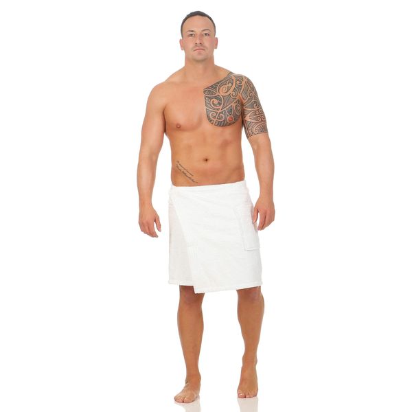 Class Home Collection Saunakilt Herren – Weiches Baumwolle Frottee Saunahandtuch mit Klettverschluss, ideal als Saunatuch, Saunazubehör, Hamamtuch, tragbare Badetuch für Sauna & Wellness, Weiß