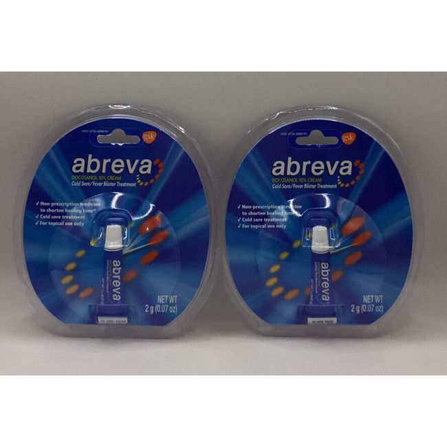 2 Of Abreva Cold Sore Fever Blister Treatment Net Wt. 2 g (.07 Oz.) Exp 02/2024