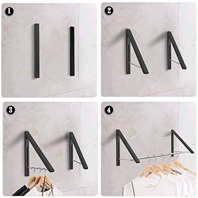 2/3 Rod Retractable Clothes Racks - Wall Mounted Folding Clothes