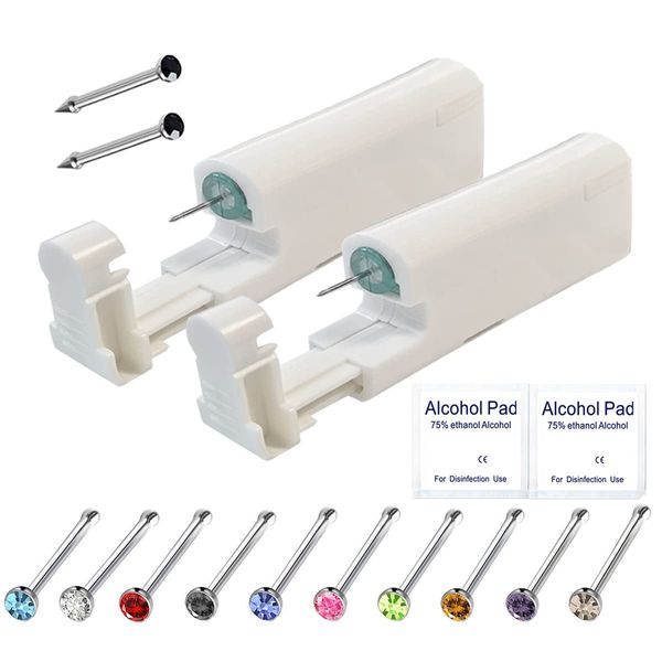 Disposable Self Use Nose Piercing Kit Safe Sterile Nose Piercing Gun Tool for Nose Piercing Hypoallergenic Nose Stud (Black)