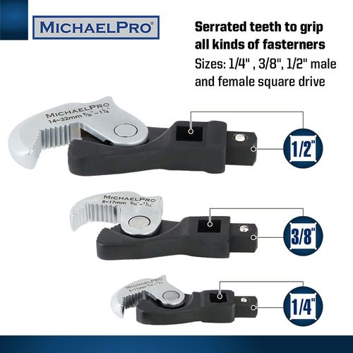 MichaelPro 3-Pc Spring-Loaded Auto Size Adjusting Crowfoot Wrench Set, Self-Adjusting Wrench, Multi-Size Spring Wrench, Auto Size Rapid Wrench- MP001205