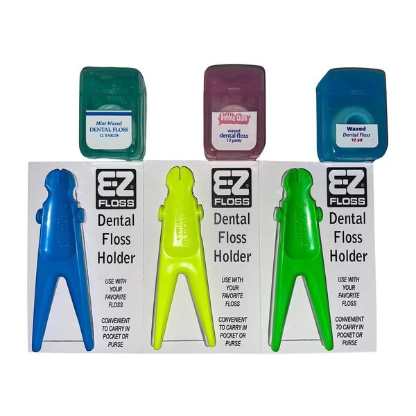 E-Z Floss Dental Floss Holder (Blue, Yellow, Green)