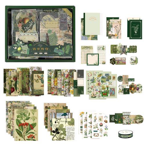 YPLonon Scrapbooking Supplies Aesthetic Journaling Supplies Universal Bullet Journal Kit Green Theme Scrapbook Kit with A6 Notebook Stickers for Girls Kids Birthday and Christmas Gifts