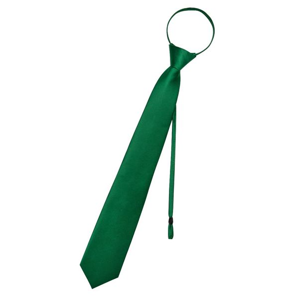 YourTies Zipper Ties for Men Satin Emerald Green Tie and Pocket Square Set Adjustable Pretied Solid Color Neck Tie