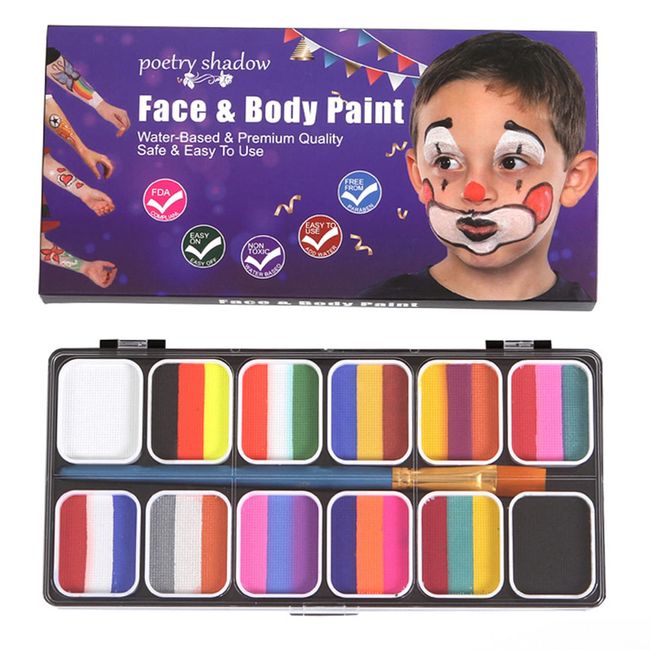  Face Paint Kit, 20 Colors Painting Palette with 10 Brushes  Oil-Based Body Paint Face Makeup Safe and Easy to Clean for Halloween  Carnivals Cosplay Party Stage Performances : Beauty 