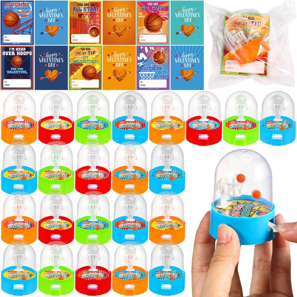 Capoda 36 Pack Valentines Day Gifts with Mini Basketball Shooting Games Sports Gift Cards Finger Basketball Toy Valentine's Exchange Greeting Cards for Classroom School Valentines Party Favors