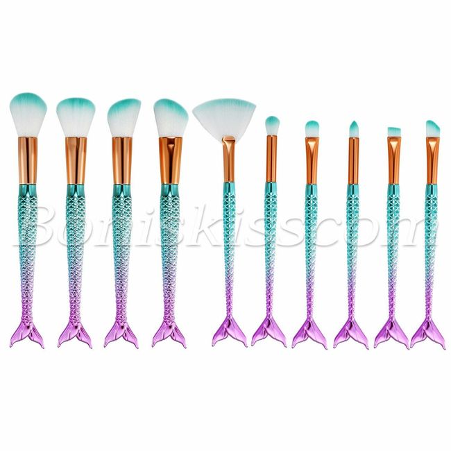 10pcs Pro Mermaid Cosmetic Makeup Brush Set Foundation Powder Blush Brushes Kit